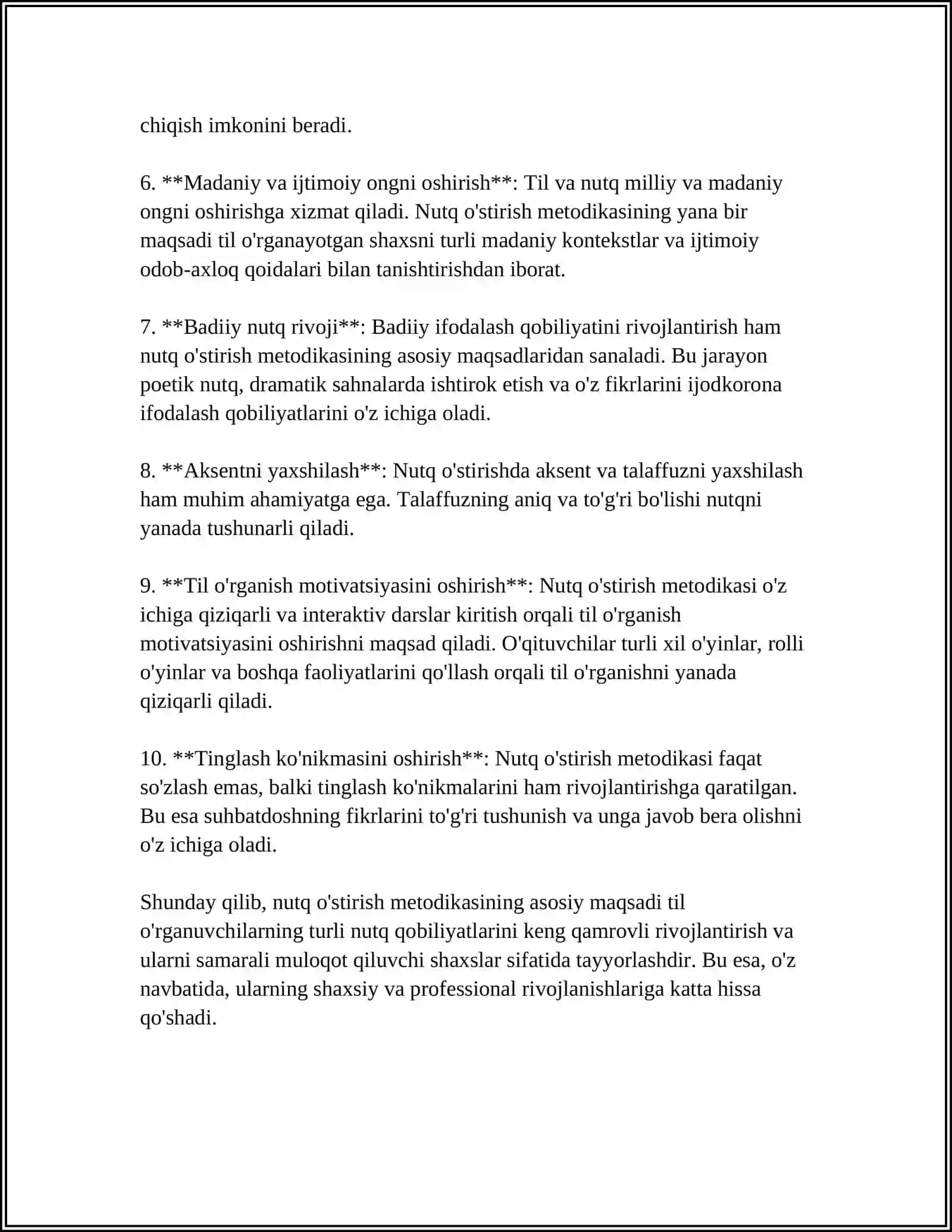 NUTQ O'STIRISH METODIKASI FANINING MAQSADI, VAZIFALARI, METODLARI VA USULLARI BO'YICHA SXEMA TUZISH 4