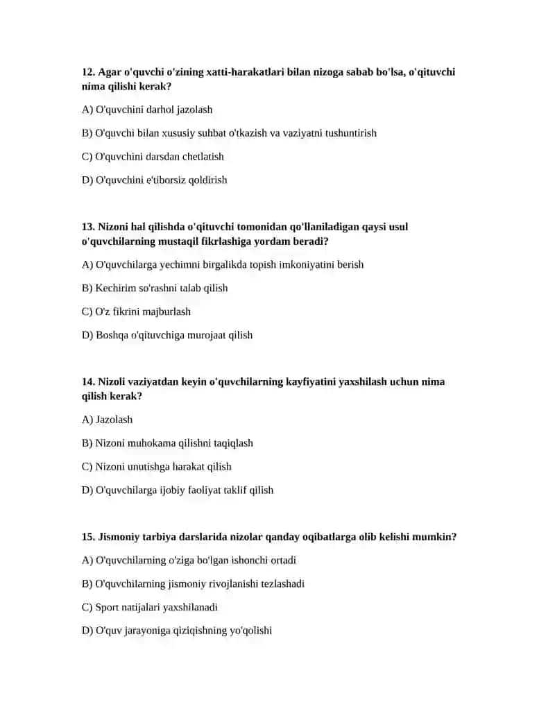 Jismoniy tarbiya oʻqituvchisi faolyatda nizolar pedagogik muammo sifatda 4