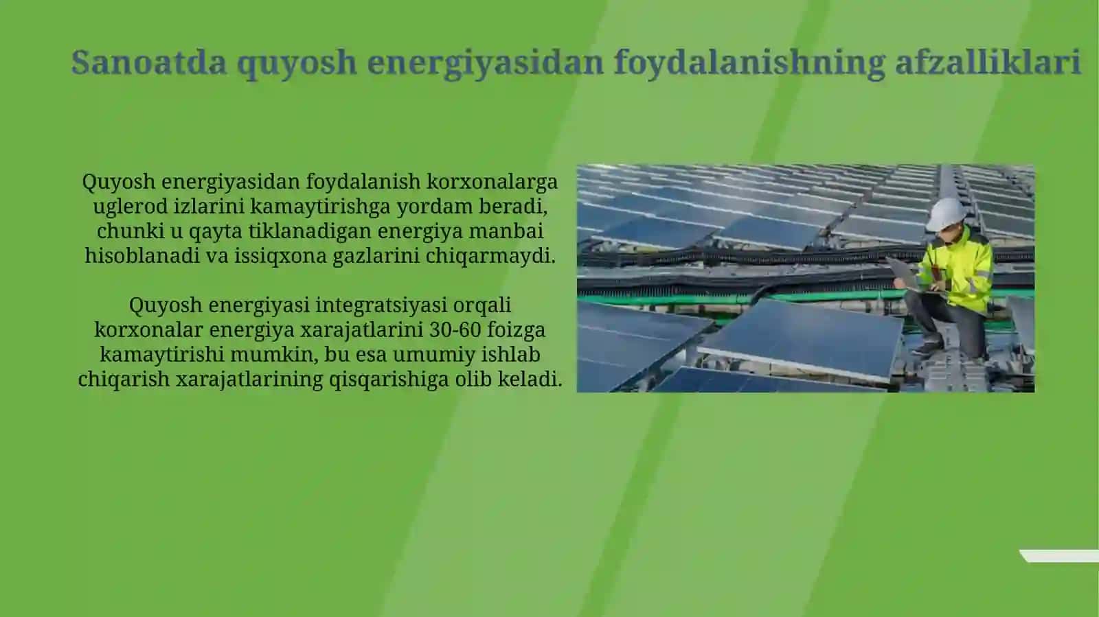 Quyosh energiyasini sanoat ishlab chiqarish jarayonlariga integratsiya qilish 4