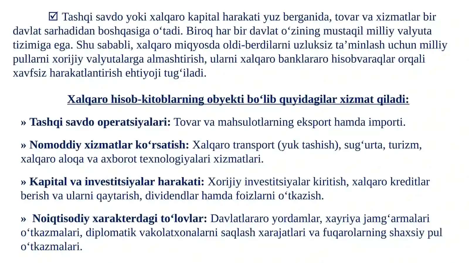 XALQARO HISOB-KITOBLAR: MAZMUNI, SHAKLLARI VA TURKUMLANISHI 4