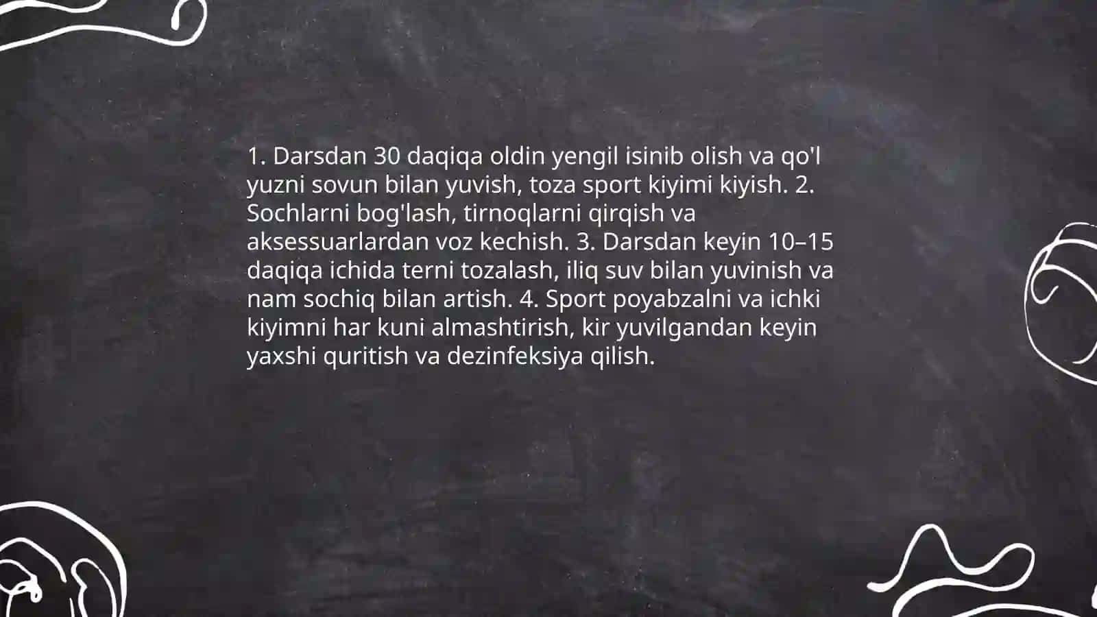Jismoniy tarbiya darsiga bo'lgan gigienik talablar 4