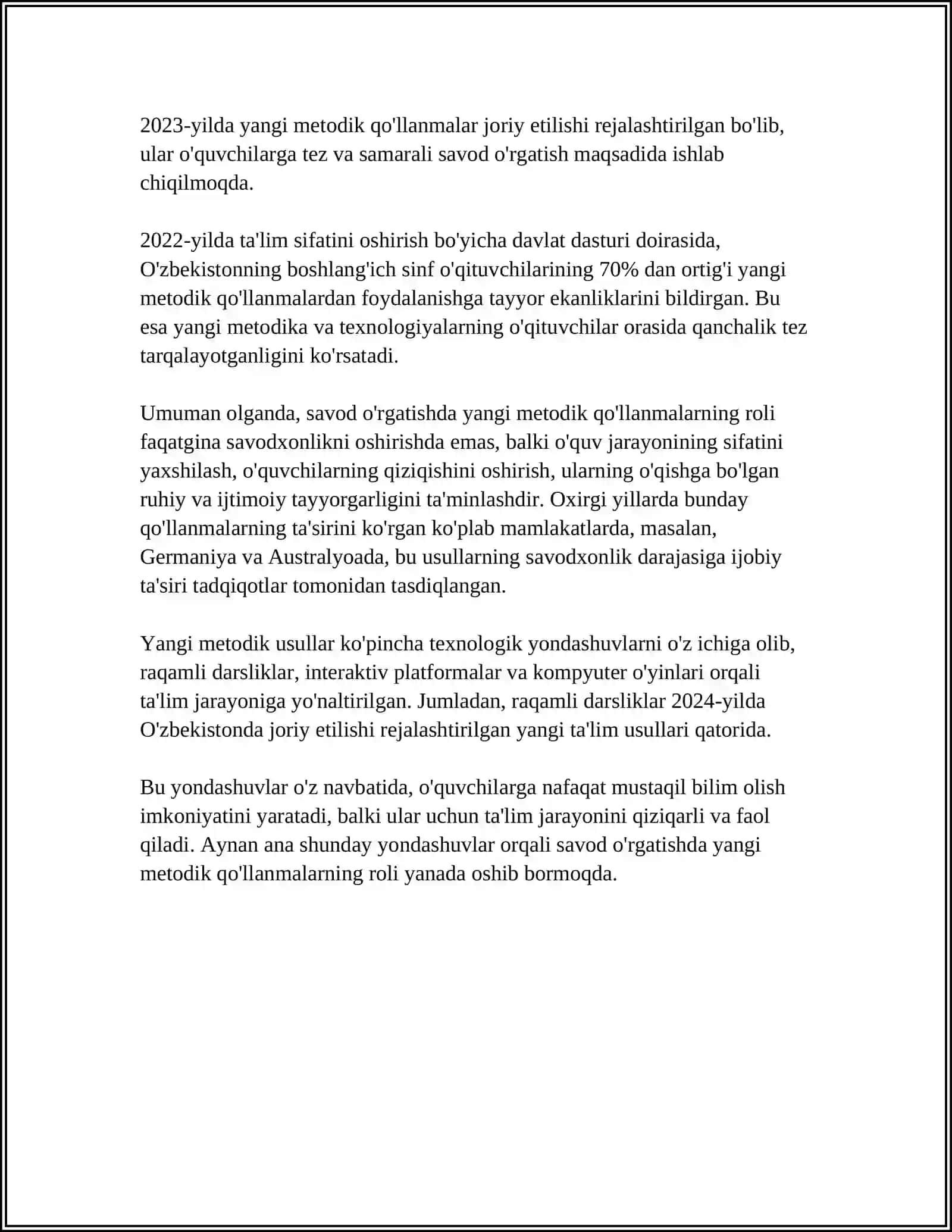 SAVOD OʻRGATISHDAN YARATILGAN METODIK QOʻLLANMALARINING QIYOSIY-TANQIDIY TAHLILI 4