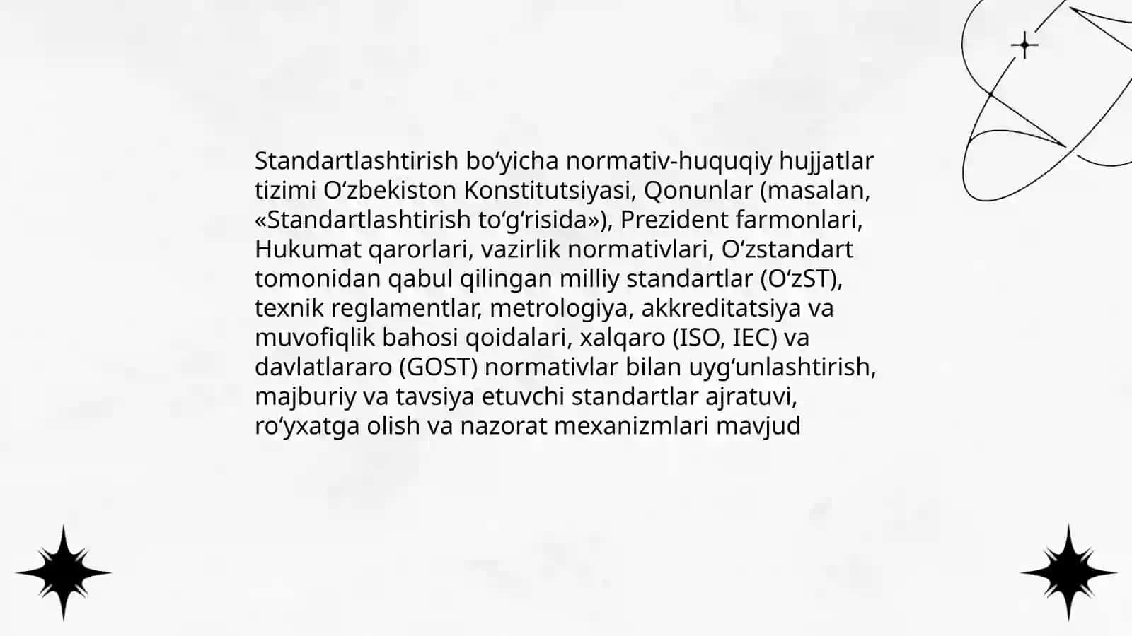 Standartlashtirishning iqtisodiy va huquqiy ta’minoti, me’yoriy hujjatlar 4