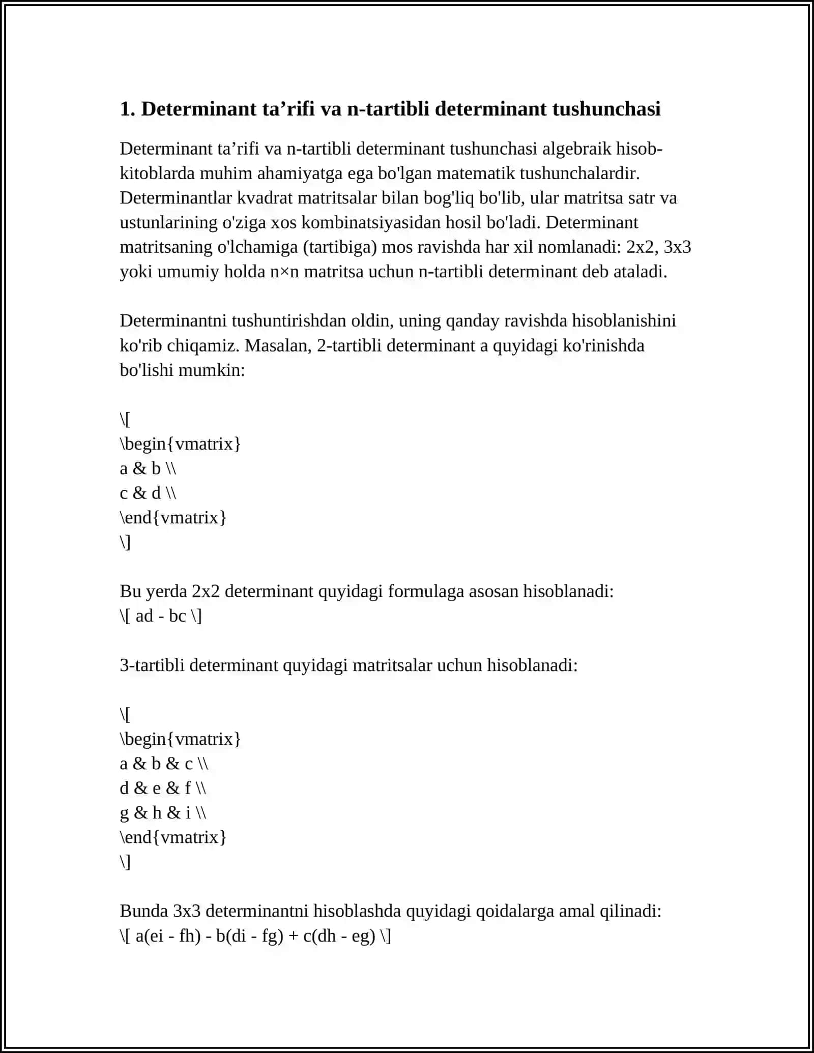 DITIRMINANTLAR VA N-TARTIBLI DITIRMINANTLARNING BA'ZI USULLARI 4