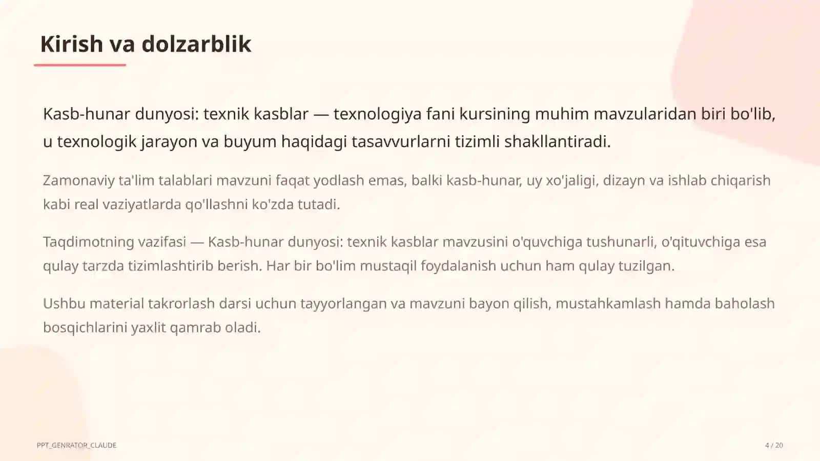 Kasb-hunar dunyosi: texnik kasblar (9-sinf) 4