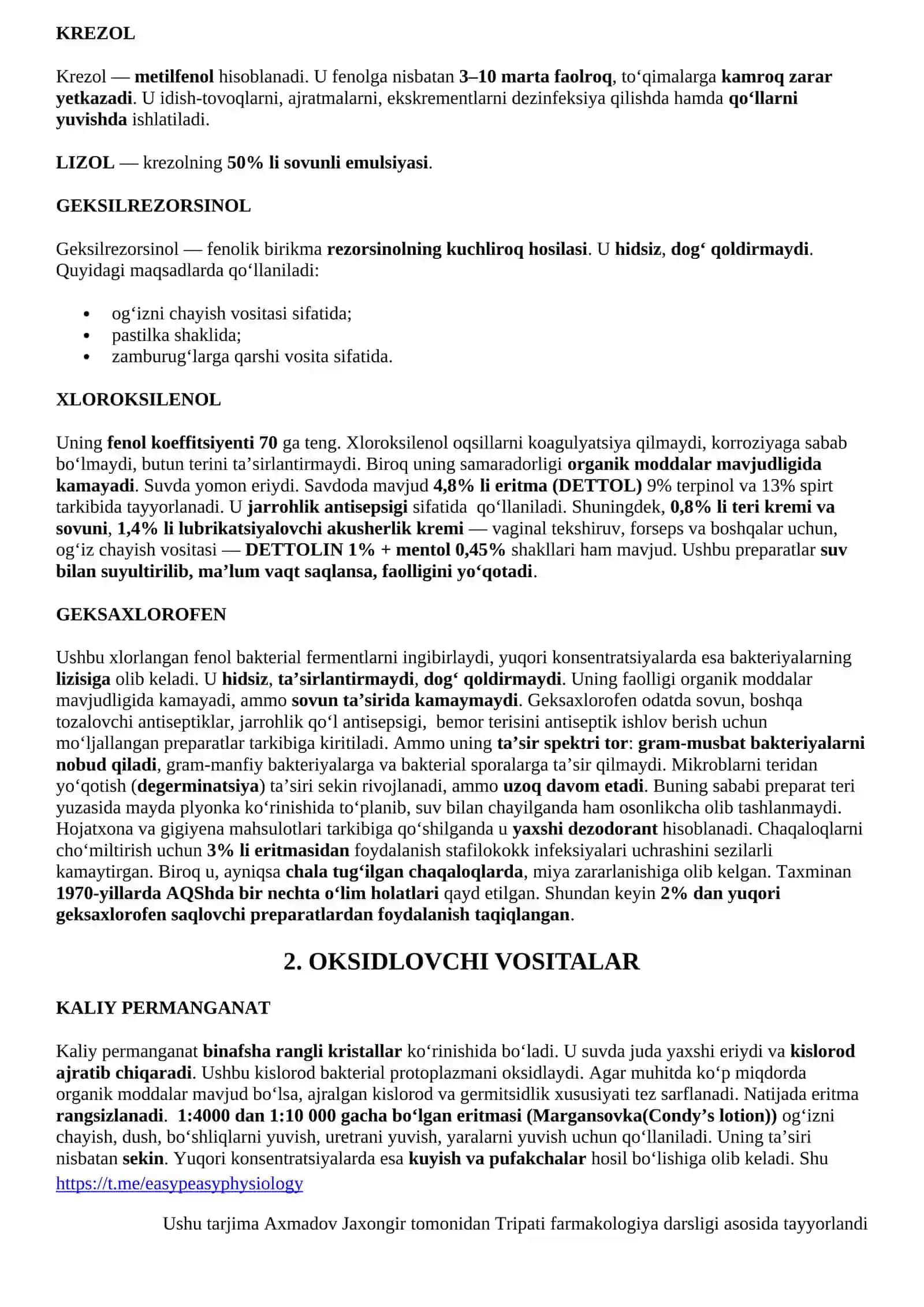 Antiseptiklar, Dezinfeksiya Vositalari va Ektoparazitsidlar 4