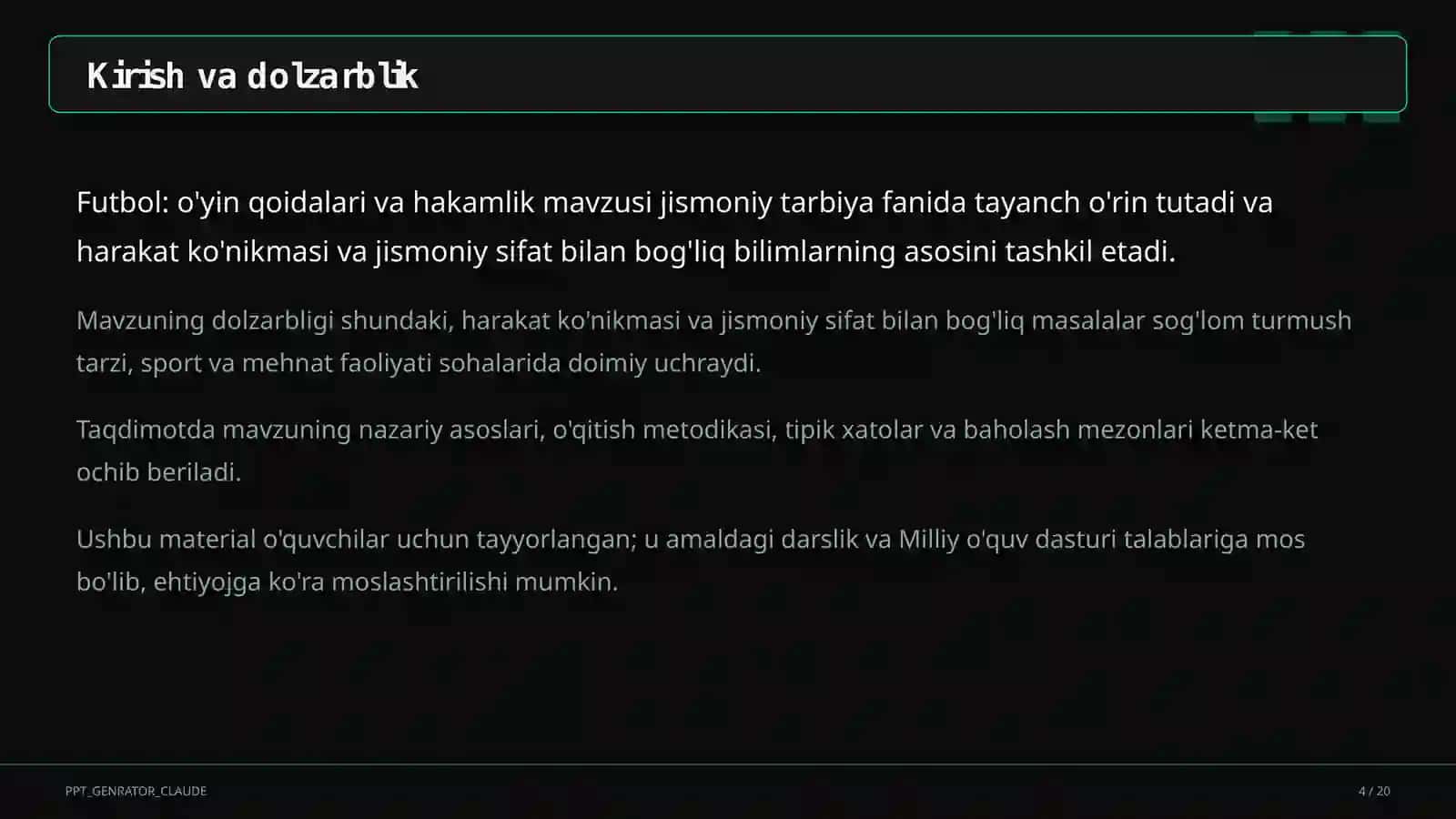 Futbol: o'yin qoidalari va hakamlik (9-sinf) 4