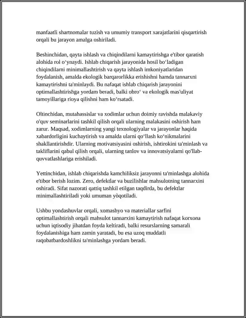 KORXONADA MAXSULOT (XIZMAT,ISH) TANNARXINI KAMAYTIRISH YO'LLARI 4