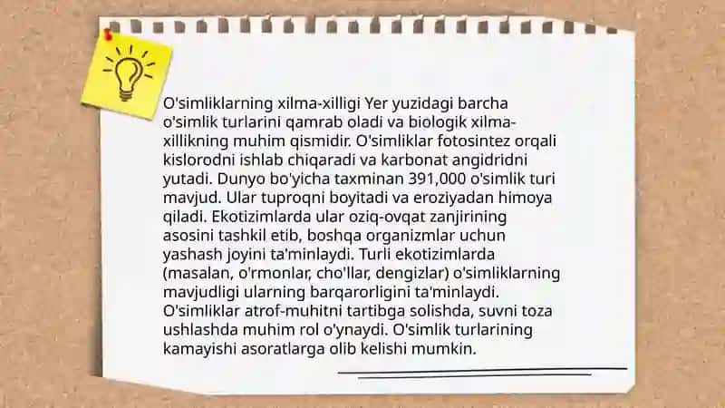 Tabiiy fanlar nazariyasi gerbariy o'simlik hayvonot olami xarita sxemasi ekologik madaniyat 4