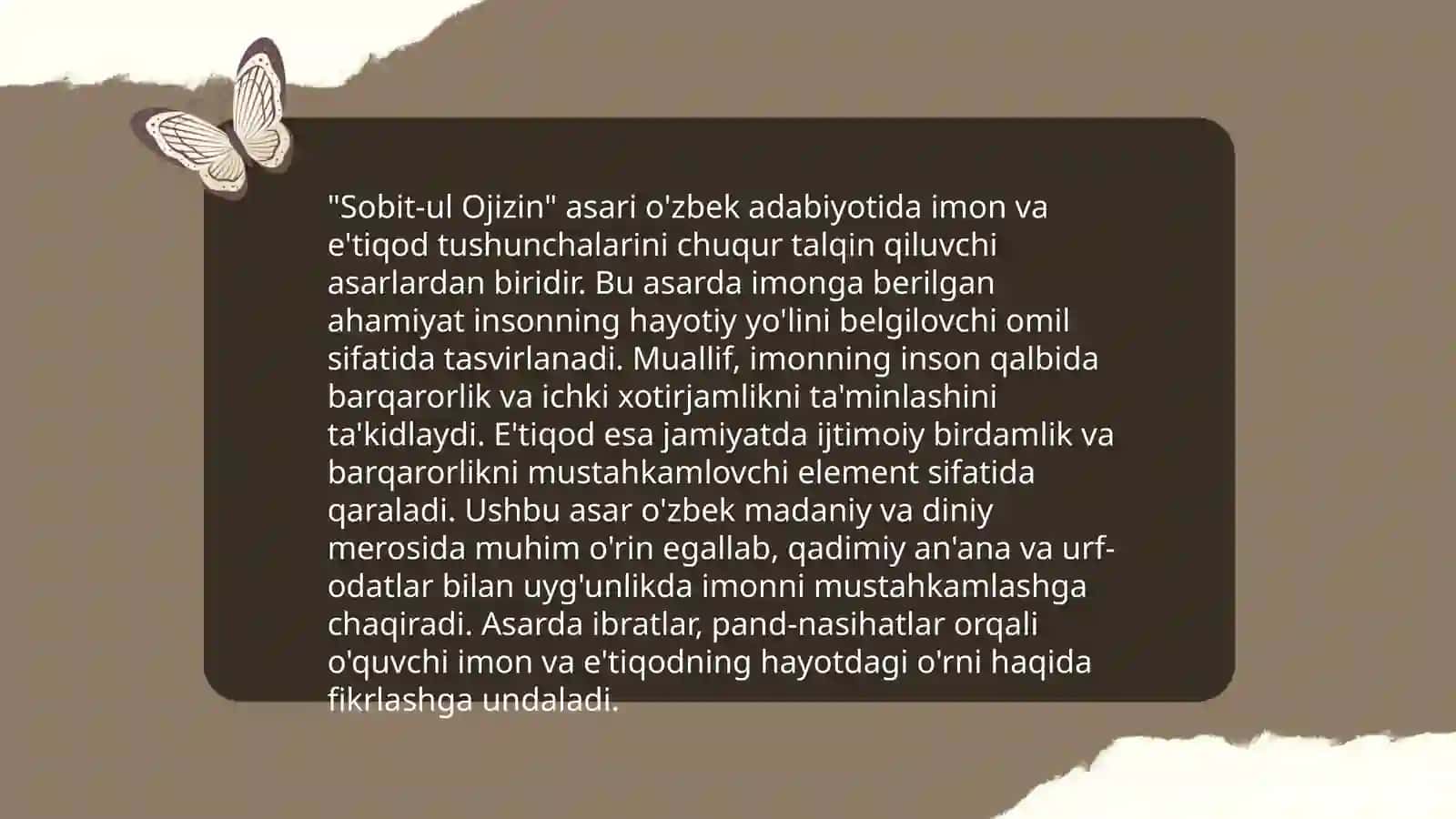 Sabot-ul ojizin asarida e'tiqod masalalari 4
