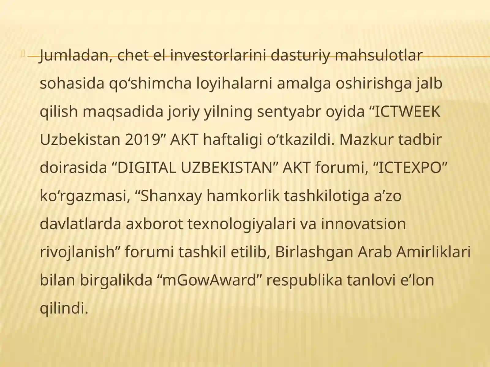 Axborot texnologiyalarining O`ZBEKISTONDAGI RIVOJLANISHI 4