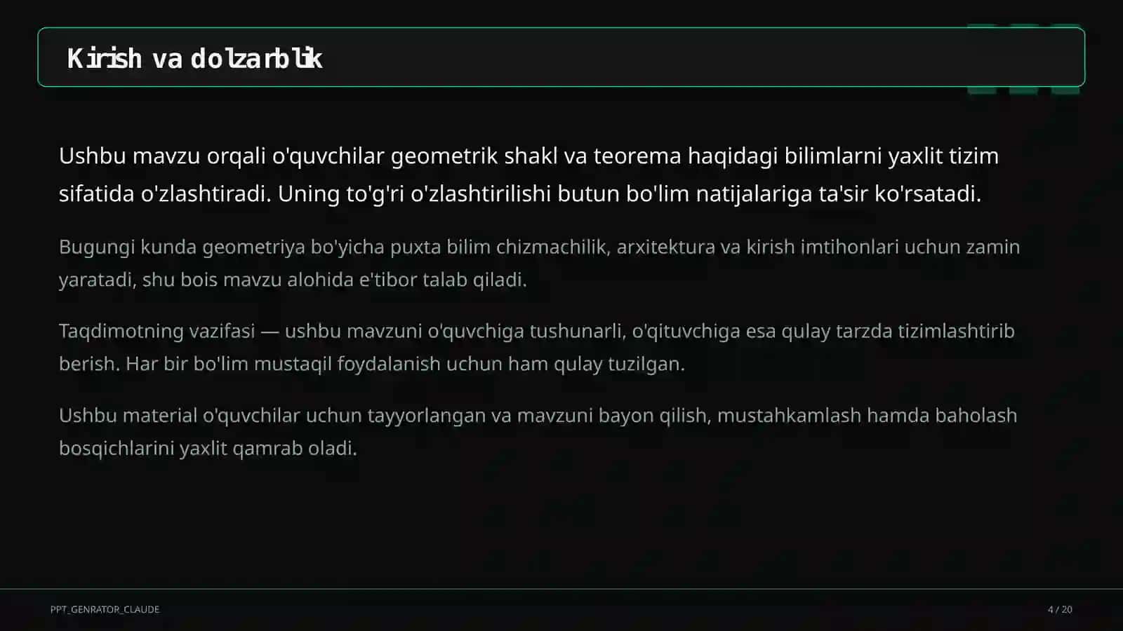 Geometriyaning boshlang'ich tushunchalari: nuqta, to'g'ri chiziq, kesma (7-sinf) 4
