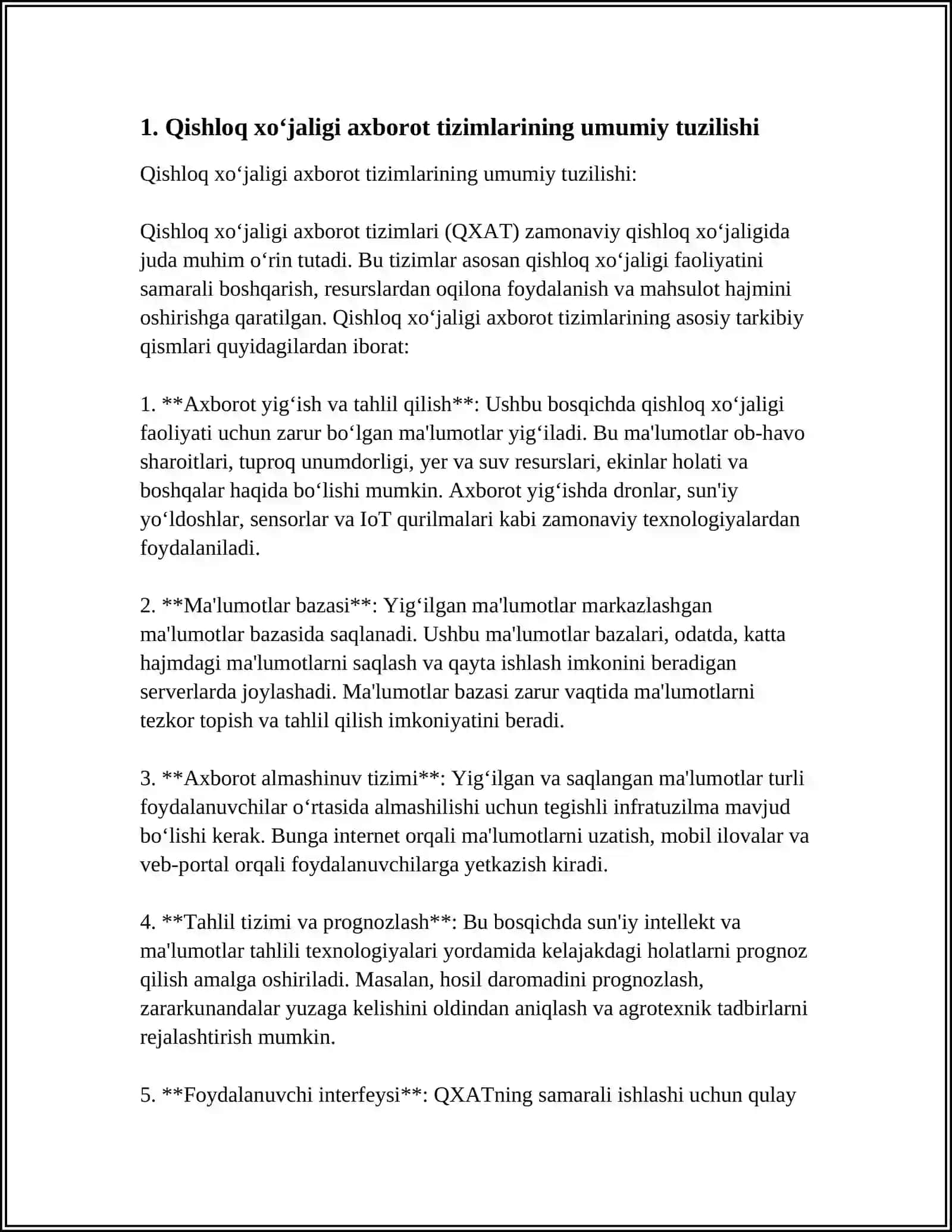QISHLOQ XO‘JALIGI AXBOROT TIZIMLARI VA KORPORATIV AXBOROT TIZIMLARI ORASIDAGI UMUMIY MA’LUMOTLARDAN SAMARALI FOYDALANISH INTERFEYSINI YARATISH MUAMMALARI 4