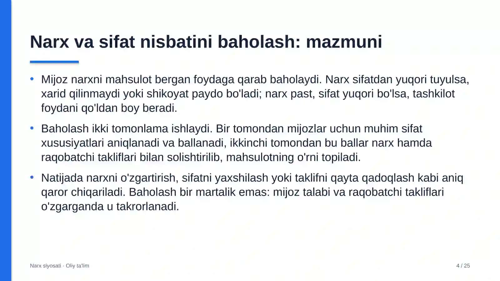 Narx va sifat nisbatini baholash: mohiyati 4
