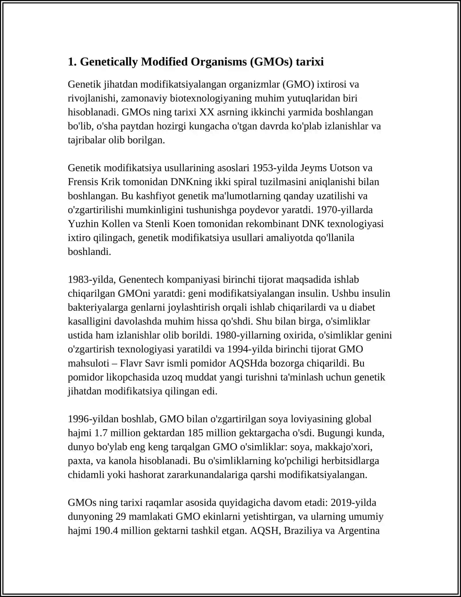 GENI OʻZGARTIRILGAN OZIQ-OVQAT MAHSULOTLARI VA ORGANIZMLAR 4