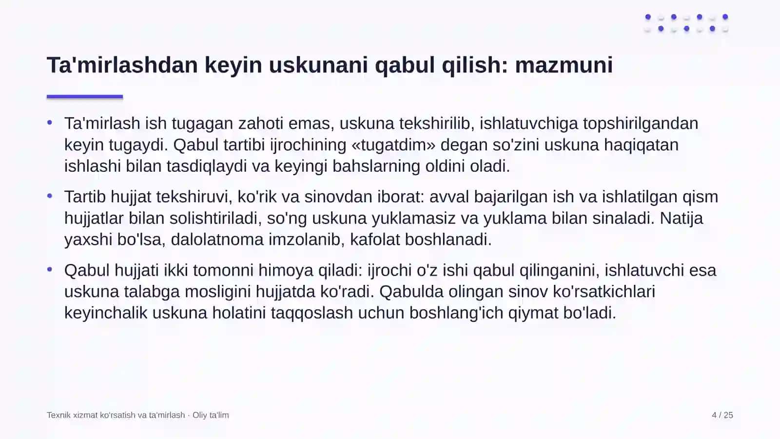 chegara oldi savdosida ta'mirlashdan keyin uskunalarni qabul qilish tartibi 9220 4