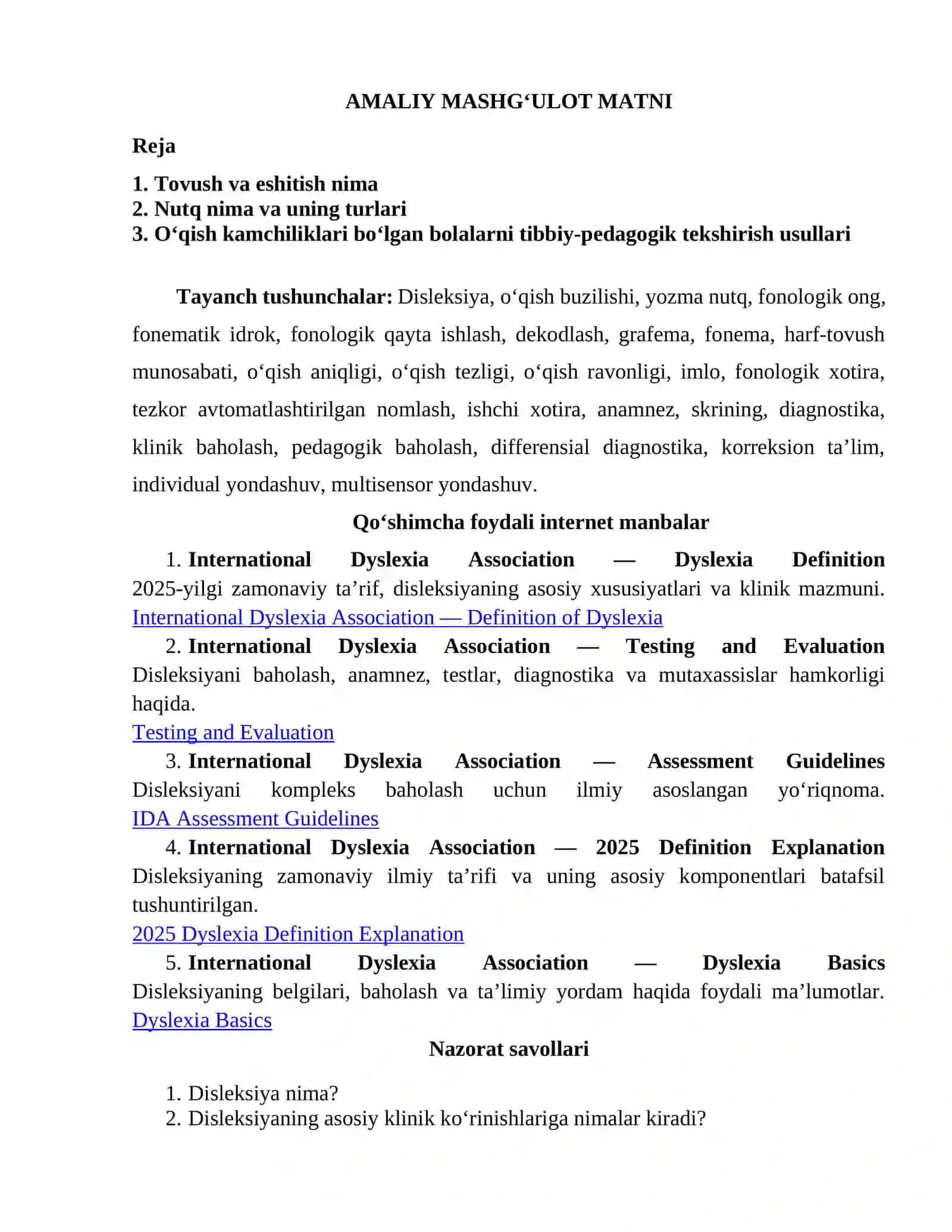 "Disleksiyaning klinik ko‘rinishlari va tashxislash" 4