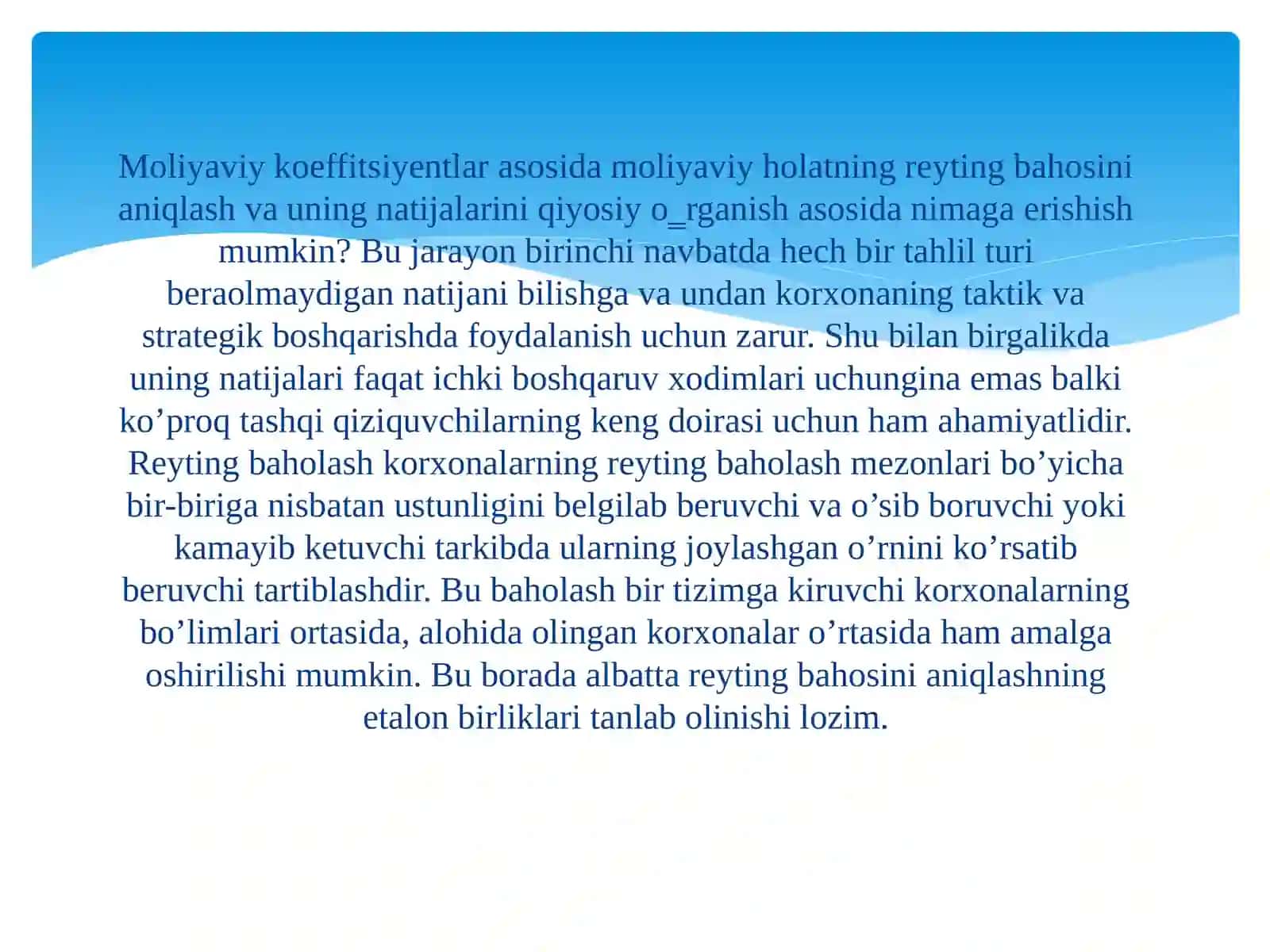 KORXONALAR MOLIYAVIY HOLATINI REYTING BAHOLASH VA TAHLIL QILISH 4