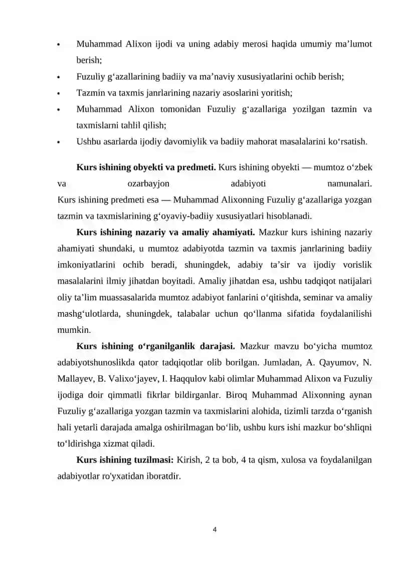 Muhammad Alixonning Fuzuliy gʻazallariga tazmin va taxmislari. 4