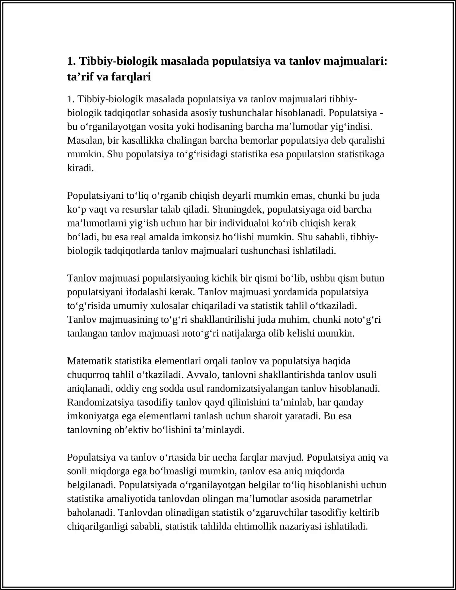 TIBBIY-BIOLOGIK MASALA MISOLIDA MATEMATIK STATISTIKA ELEMENTLARI 4