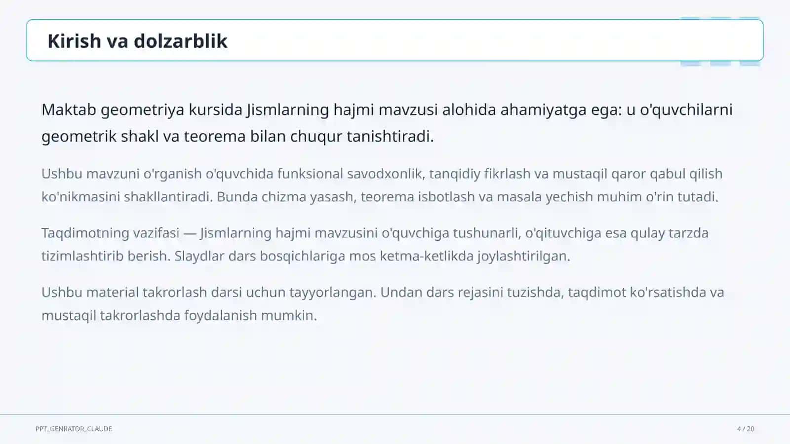 Jismlarning hajmi (11-sinf) 4