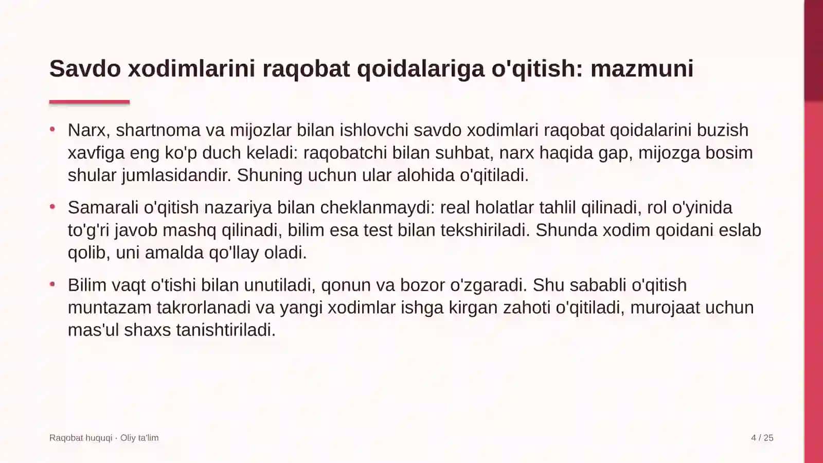 Chinni-fayans sanoatida savdo xodimlarini raqobat qoidalari bo'yicha o'qitish 4