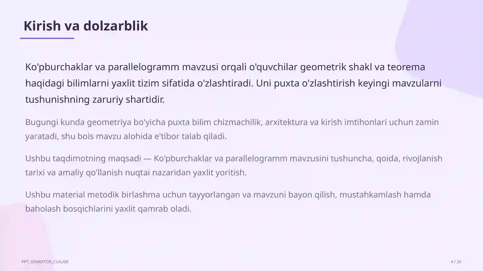 Ko'pburchaklar va parallelogramm (8-sinf) 4