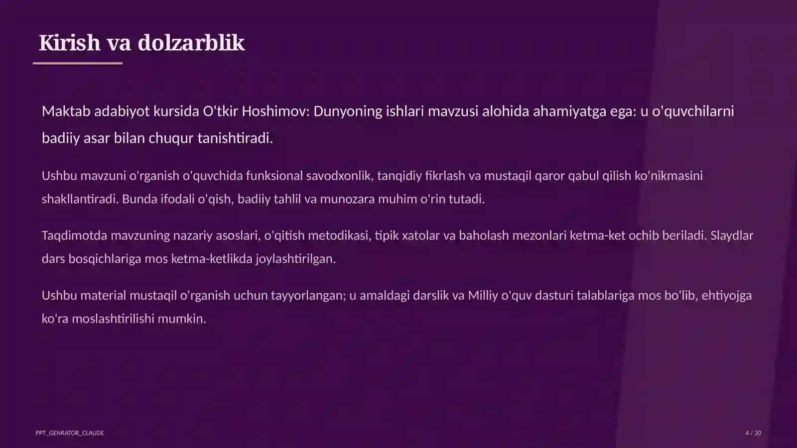 O'tkir Hoshimov: Dunyoning ishlari (7-sinf) 4