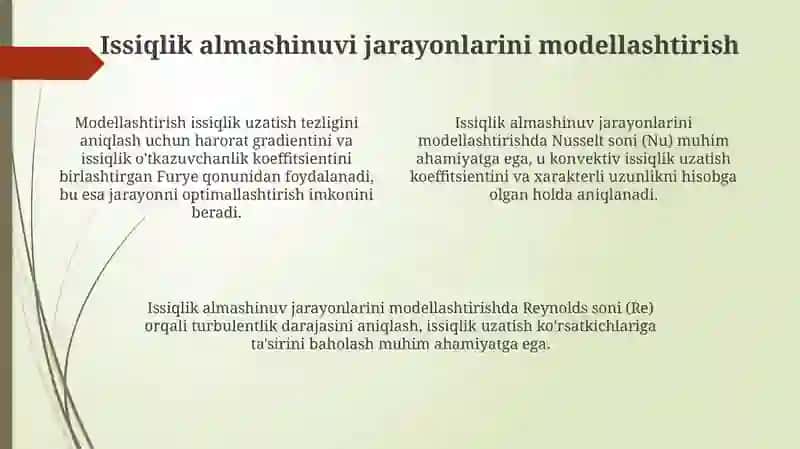 Issiqlik almashinuv jarayonini modellashtirish va sintez qilish 4