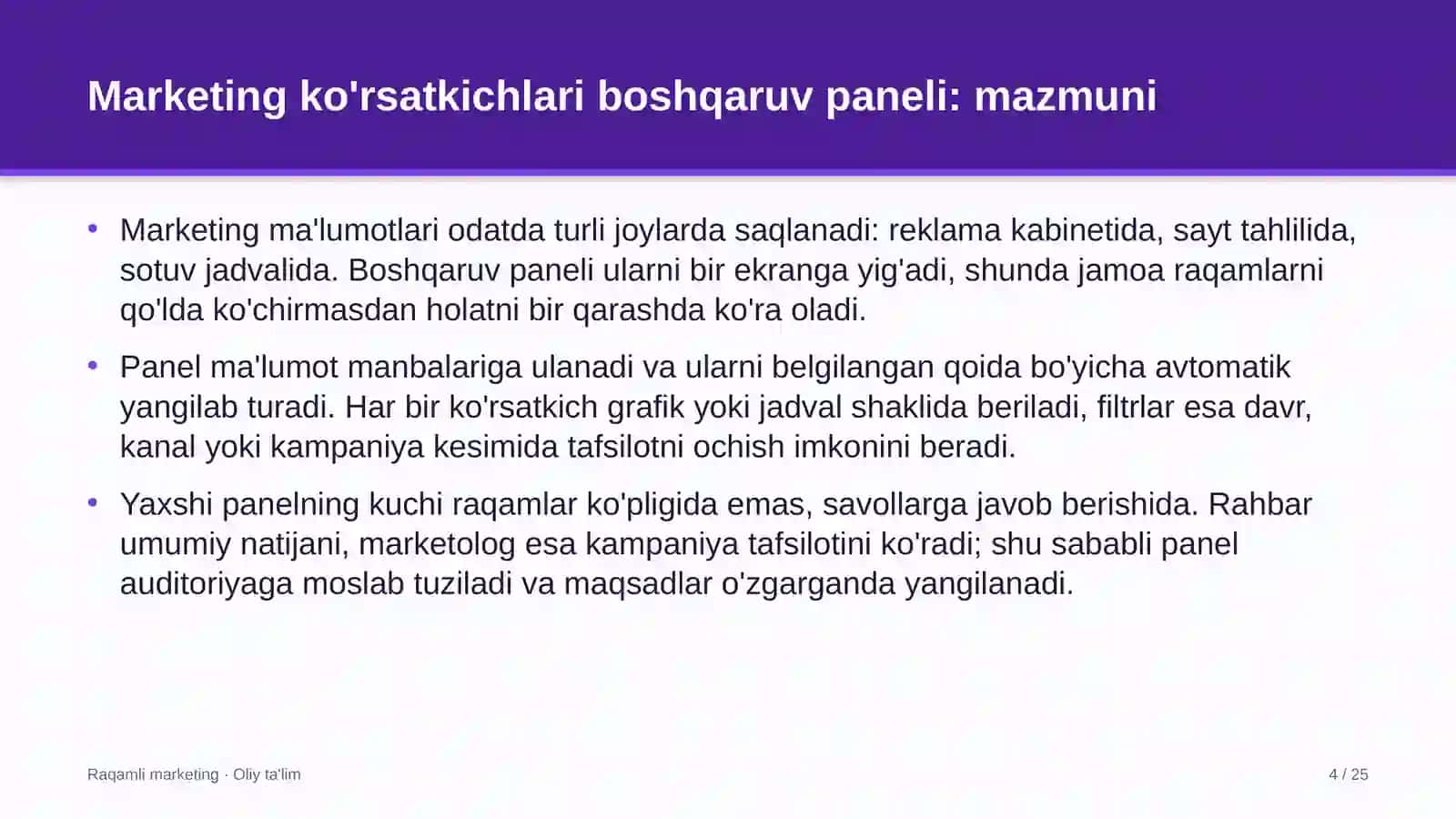 ekstremal turizmda marketing ko'rsatkichlari boshqaruv panelini yaratish 1264 4