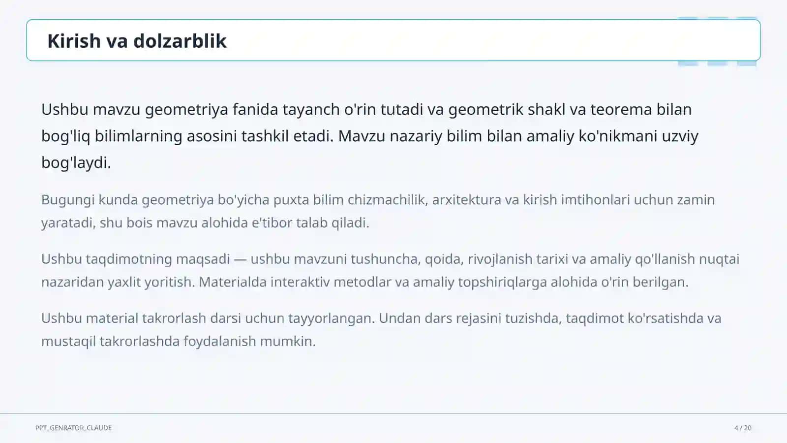 Koordinatalar metodi: to'g'ri chiziq va aylana tenglamalari (9-sinf) 4