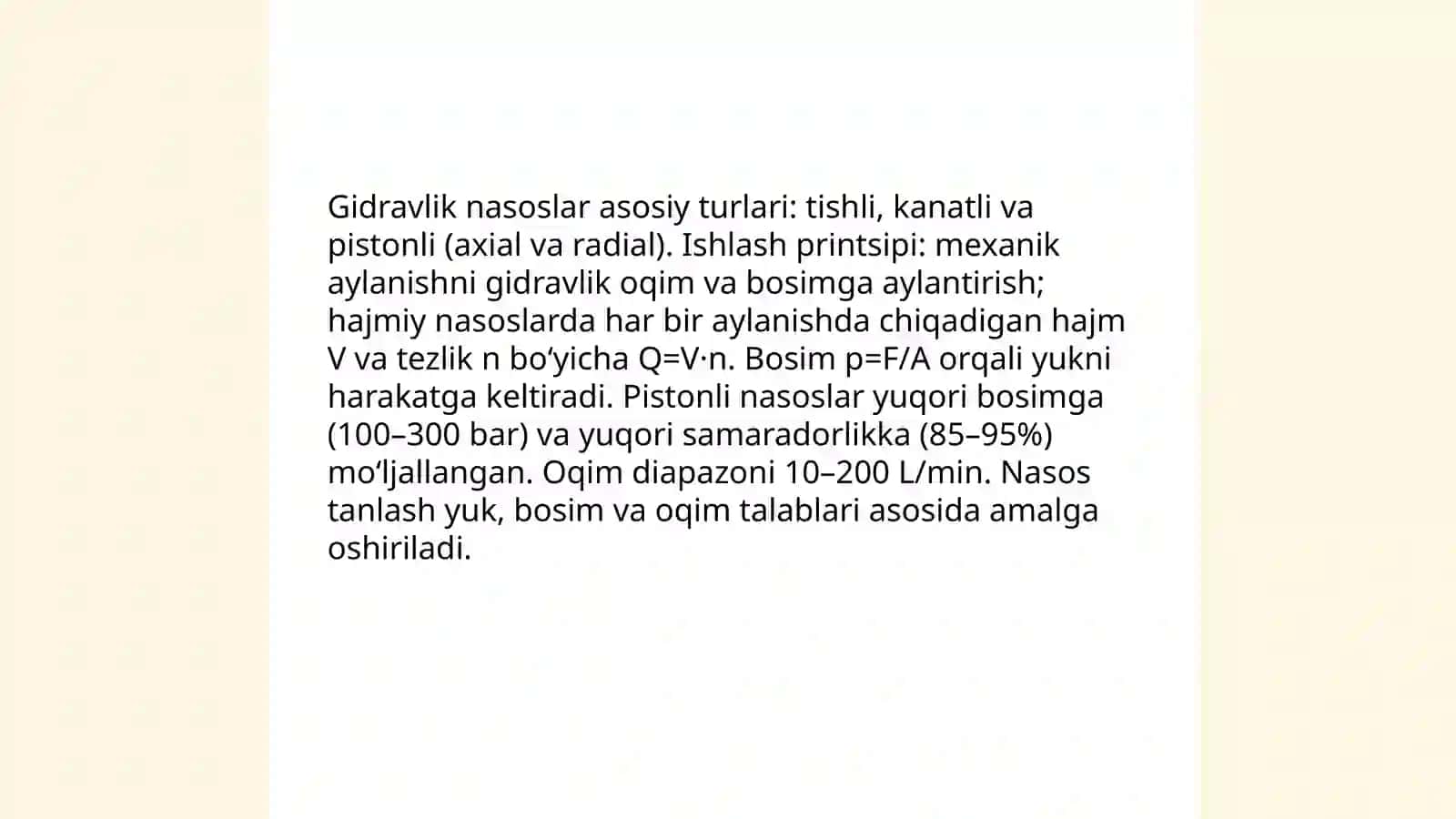 Mexanik yuklagichlarning gidravlik yuritmasi tuzilishi va ishlash tamoyillari 4
