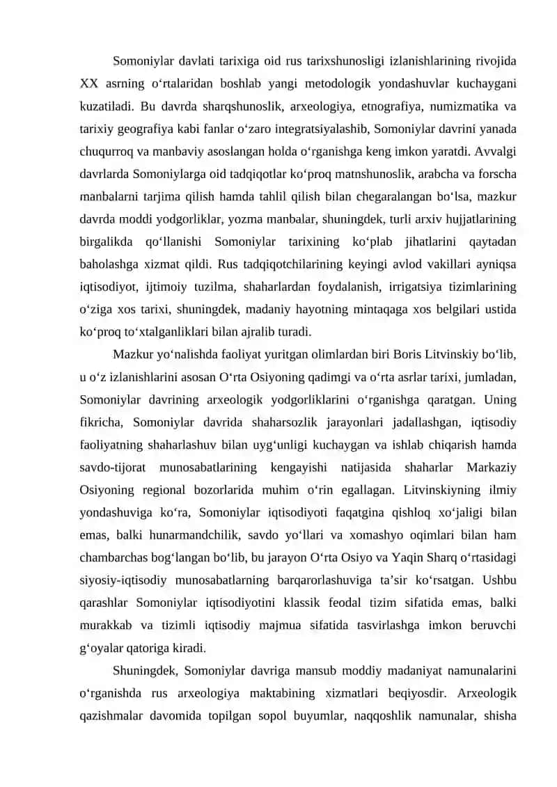 Somoniylar tarixiga doir rus va tadqiqotchilari haqida ilmiy ma'ruza yozish 4