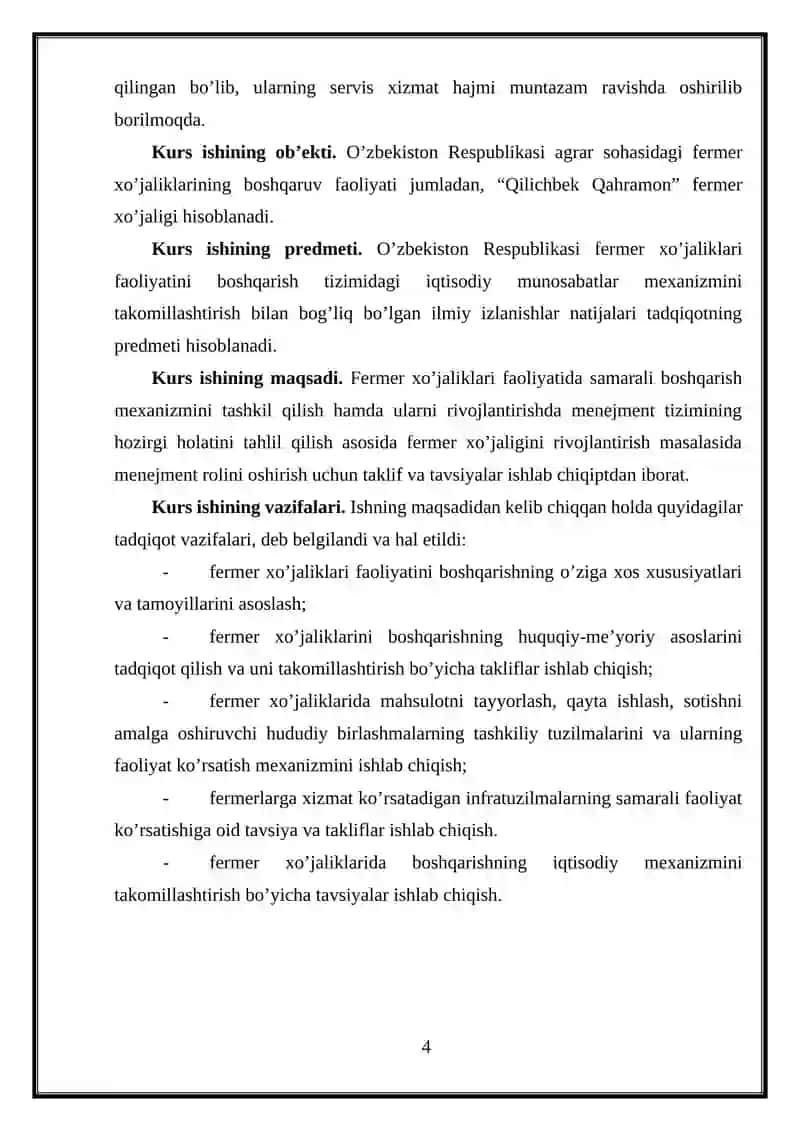 O‘zbekistonda fermer va dehqon xo‘jaliklari faoliyatini takomillashtirish yo‘nalishlari 4