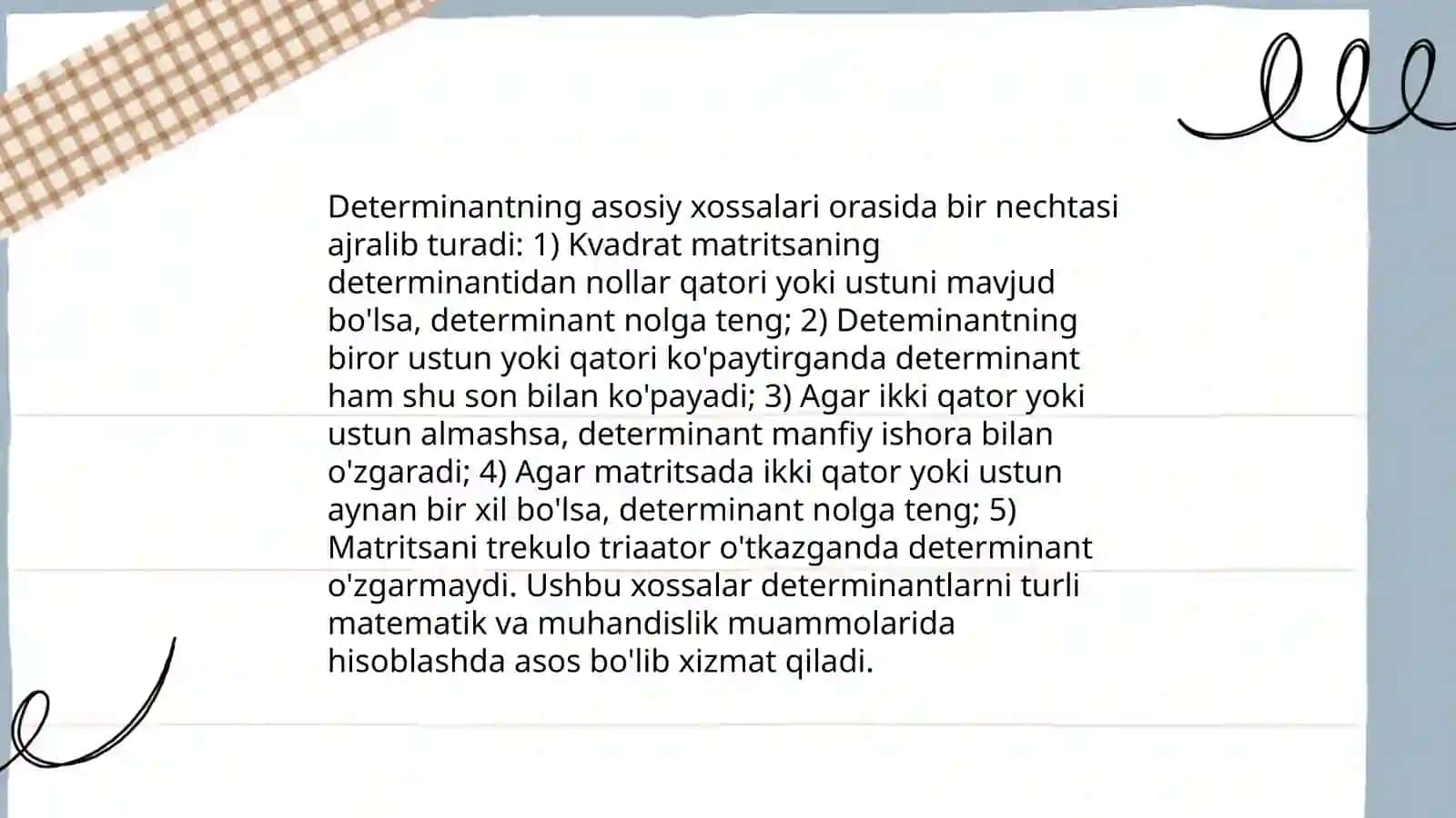 Determinant va uning xossalari 4