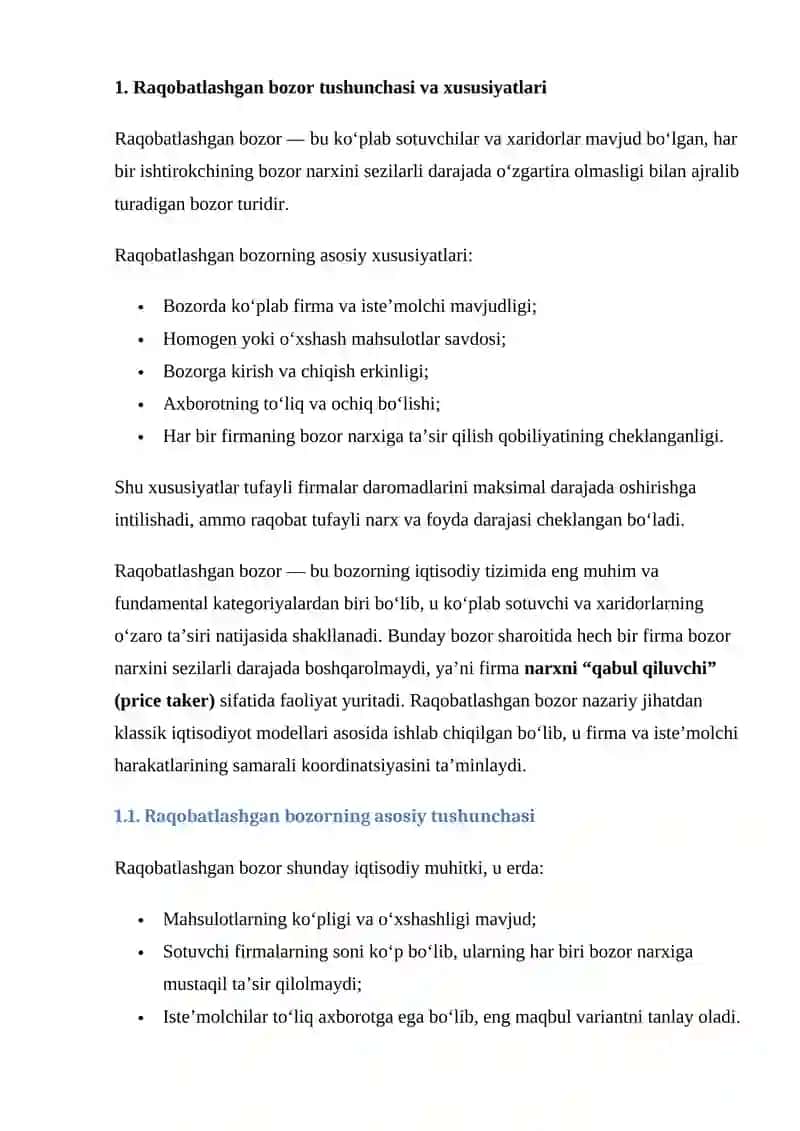 Raqobatlashgan bozorda harakat qiluvchi firma daromadlari 4