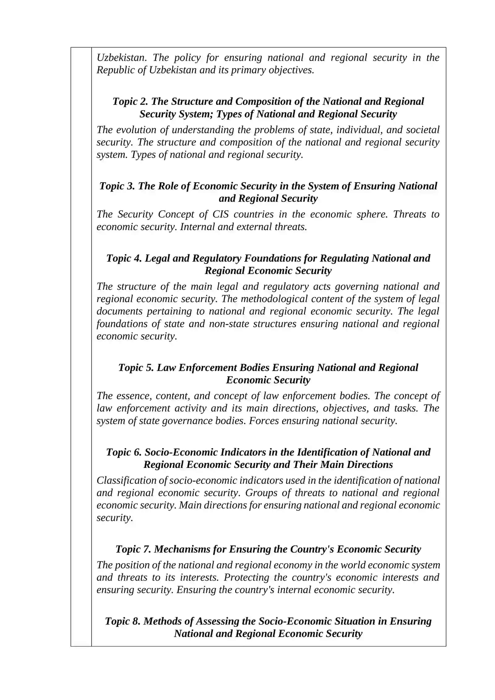 National and Regional Economic Security 4