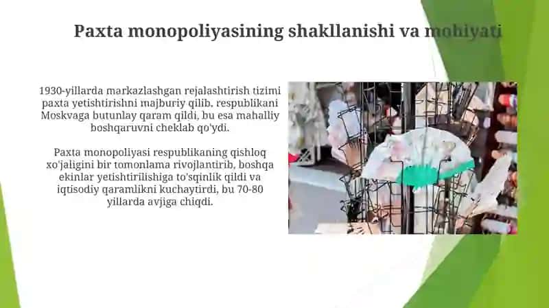 O'zbekistonda 80-90 yillaridagi ijtimoiy-siyosiy vaziyat: paxta monopoliyasi va qatag'onliklar 4