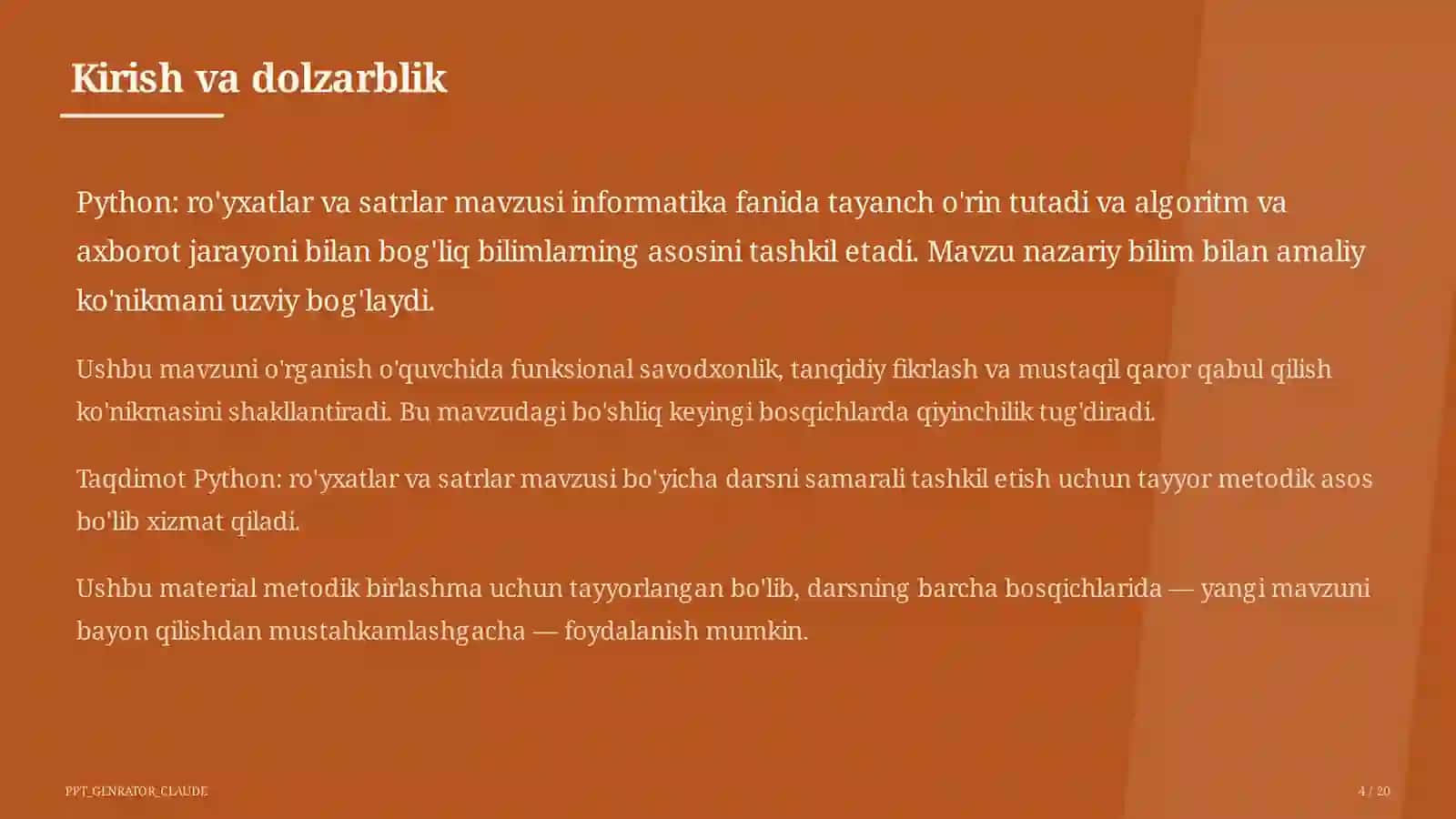 Python: ro'yxatlar va satrlar (9-sinf) 4