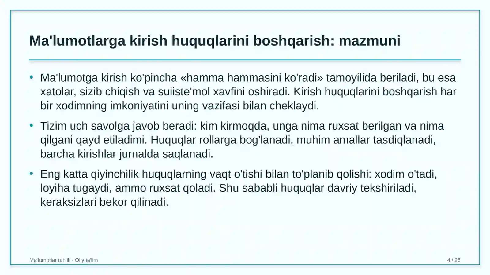 Aviatsiya texnikasini ta'mirlash korxonalarida ma'lumotlarga kirish huquqlarini boshqarish 4