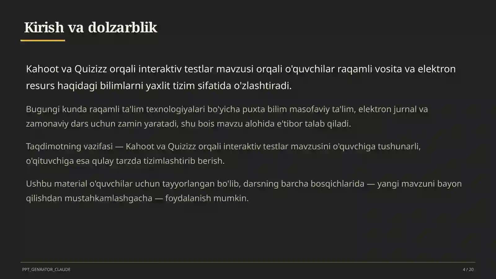 O'qituvchilar uchun: raqamli ta'lim texnologiyalari 4