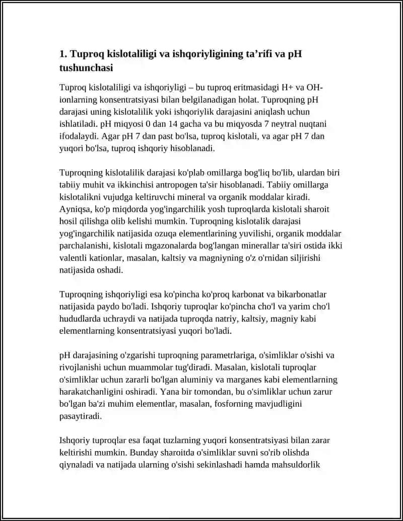 TUPROQ KISLOTALILIGI VA ISHQORIYLIGI TUPROQ BUFERLIGI VA UNING AHAMIYATI 4