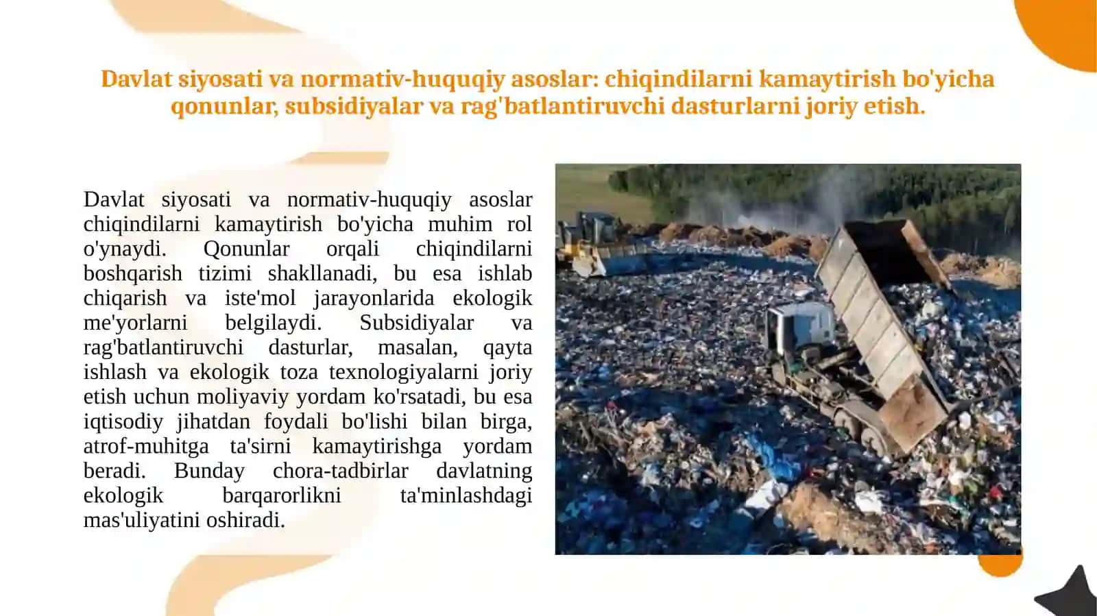 Atmosfera havosiga tushayotgan chiqindilarni kamaytirish uchun qo’llaniladigan texnik va tashkiliy chora tadbirlar. 4