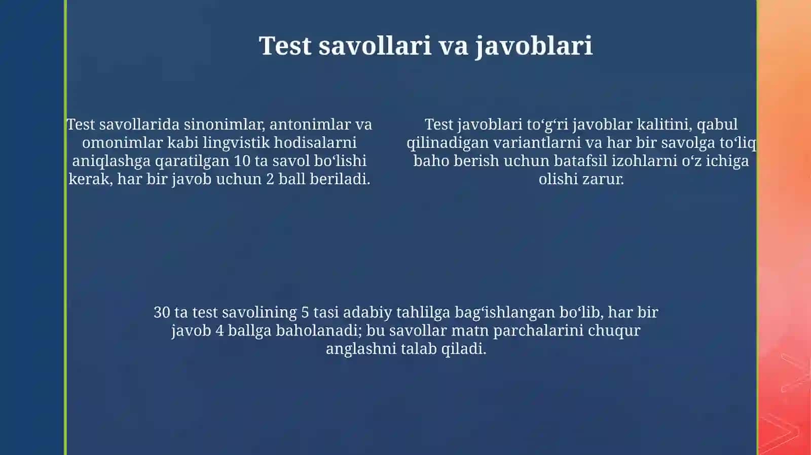 Filologiyaga oid terminlar bo‘yicha nostandart 30 ta test tuzish 4