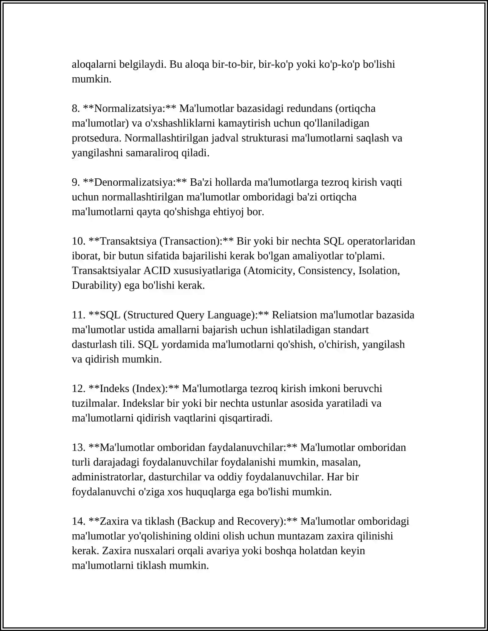 RELYATSION MA'LUMOTLAR OMBORINI DASTURLASH TEXNOLOGIYALARI 4