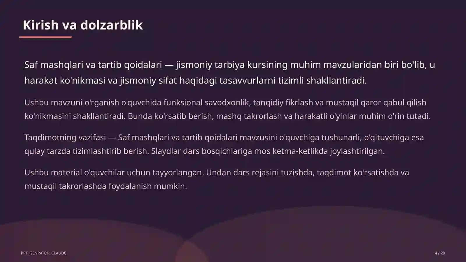 Saf mashqlari va tartib qoidalari (1-sinf) 4