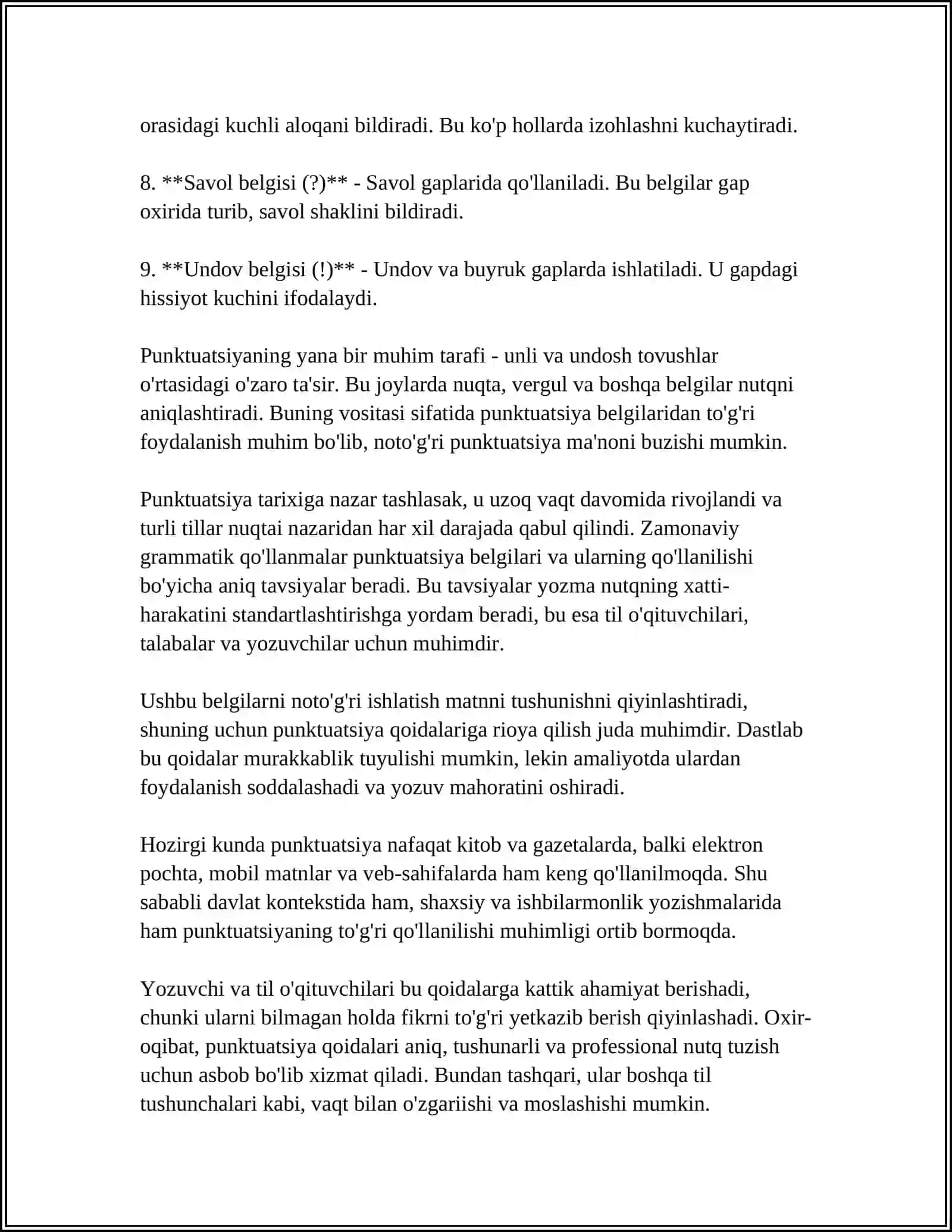 PUNKTUATSION TAHLIL KO‘RINISHIDAGI YOZMA ISHLARNI BAJARISH 4