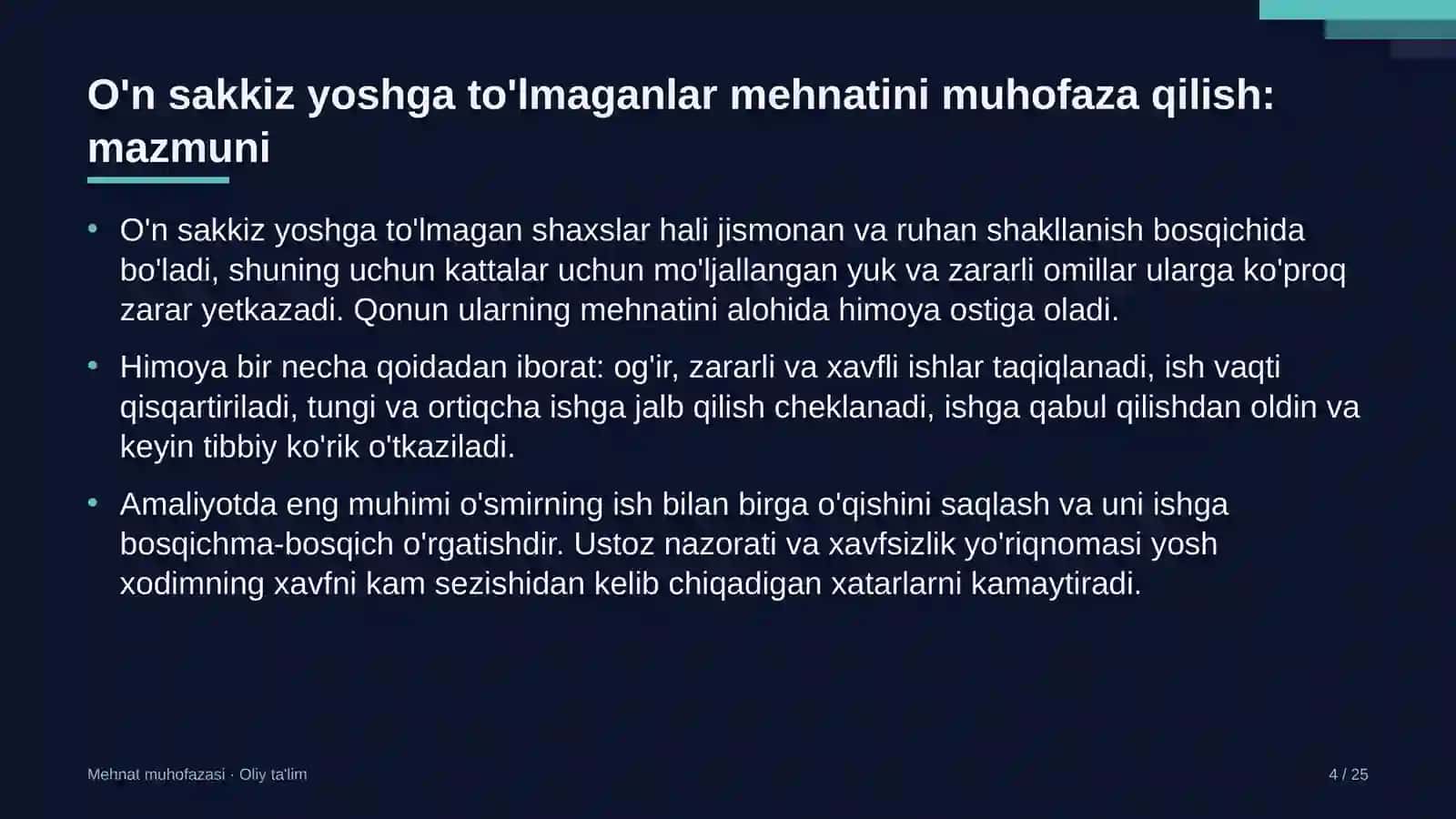 Yoshlar turizmida o'n sakkiz yoshga to'lmagan xodimlar mehnatini muhofaza qilish 4