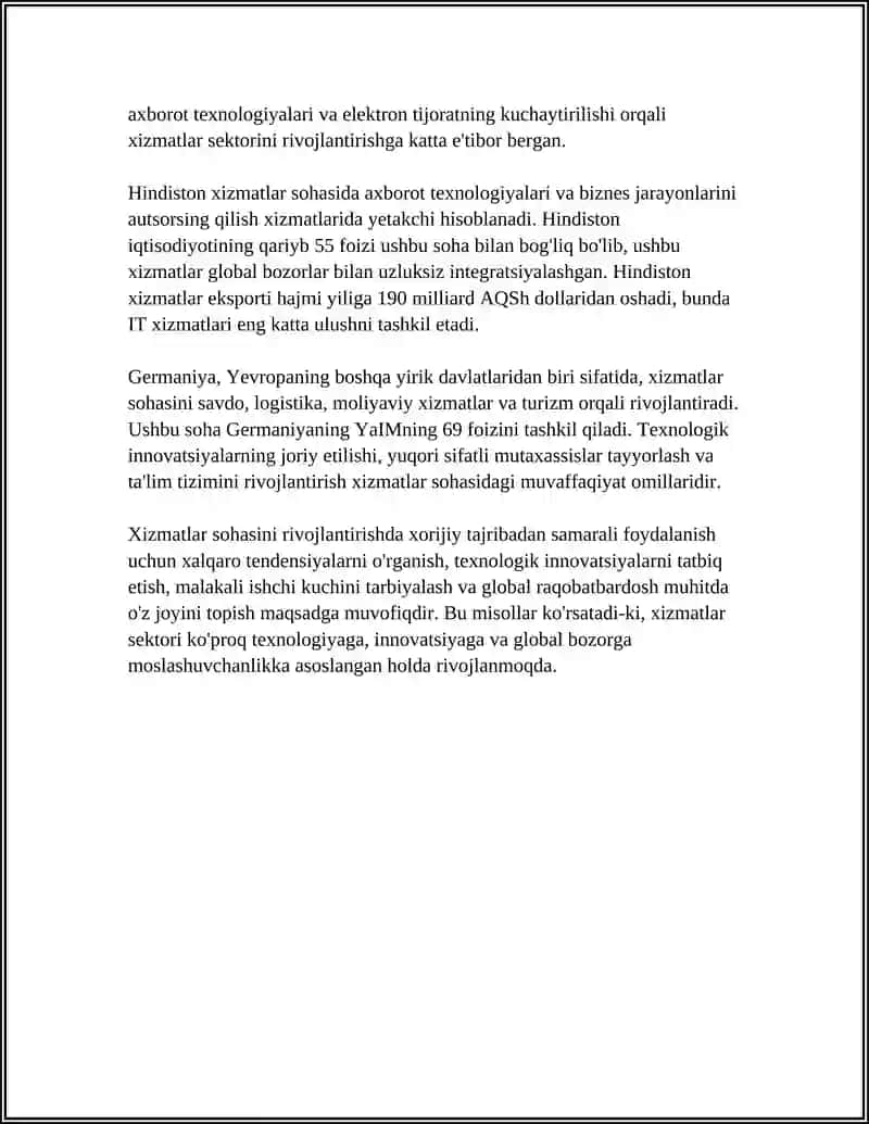 XIZMATLAR SOHASINI RIVOJLANTIRISHNING XORIJIY TAJRIBASI VA UNI RIVOJLANTIRISH 4