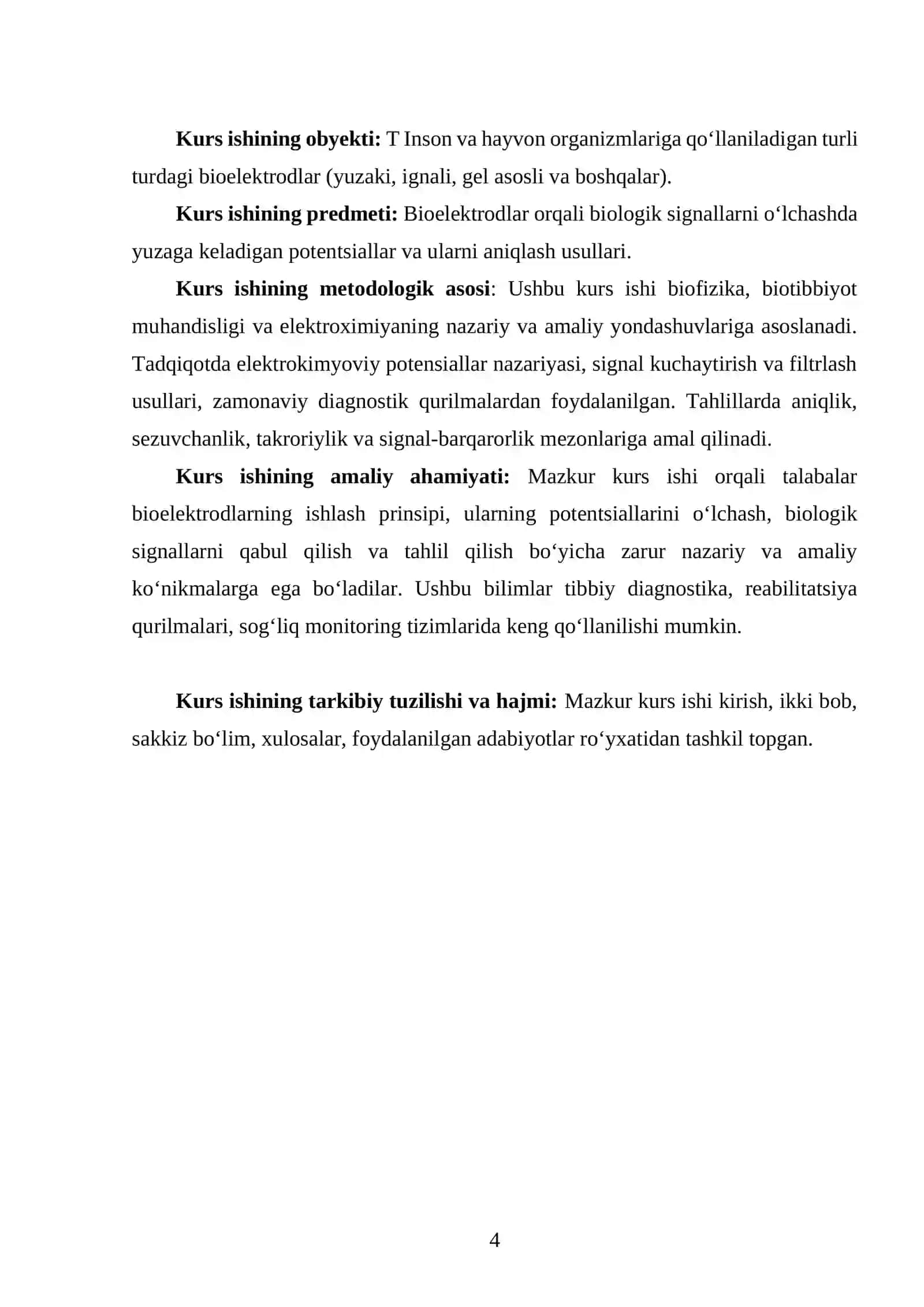 "BIOELEKTRODLAR VA ULARNING POTENSIALLARI" MAVZUSIDA YOZGAN KURS ISHI 4